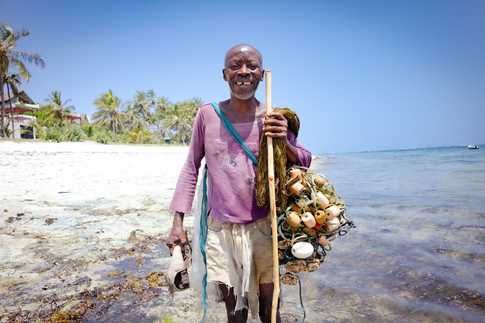 Fisherman on the Kilifi coast with fishing nets